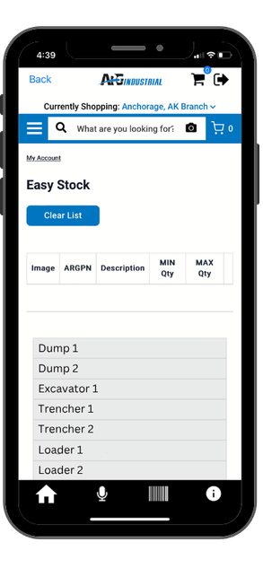 EZStock list directory showing multiple named lists