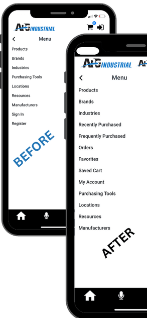 ARG Industrial app Navigation Menu before logging in
